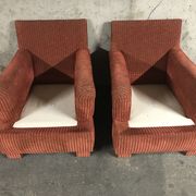 Pair of club in red velvet armchairs Yves Halard