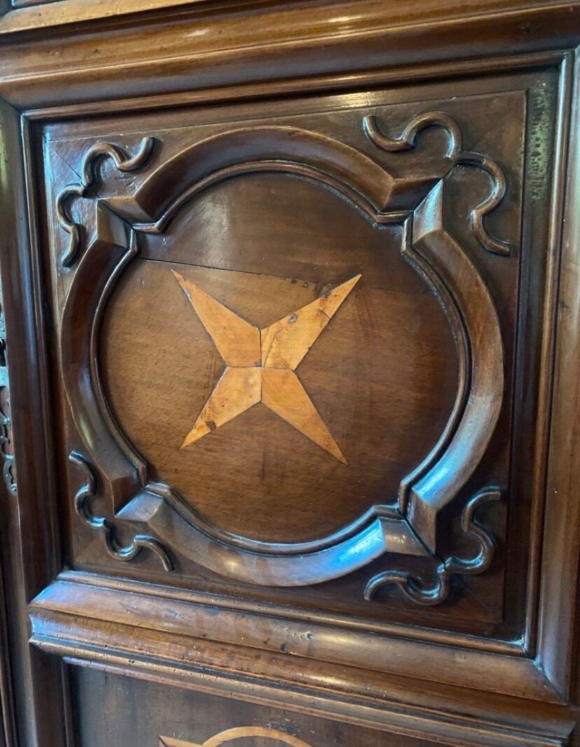 “Large regional 18th-century walnut inlaid wardrobe”
