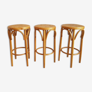 Suite of 3 bar caned vintage stools