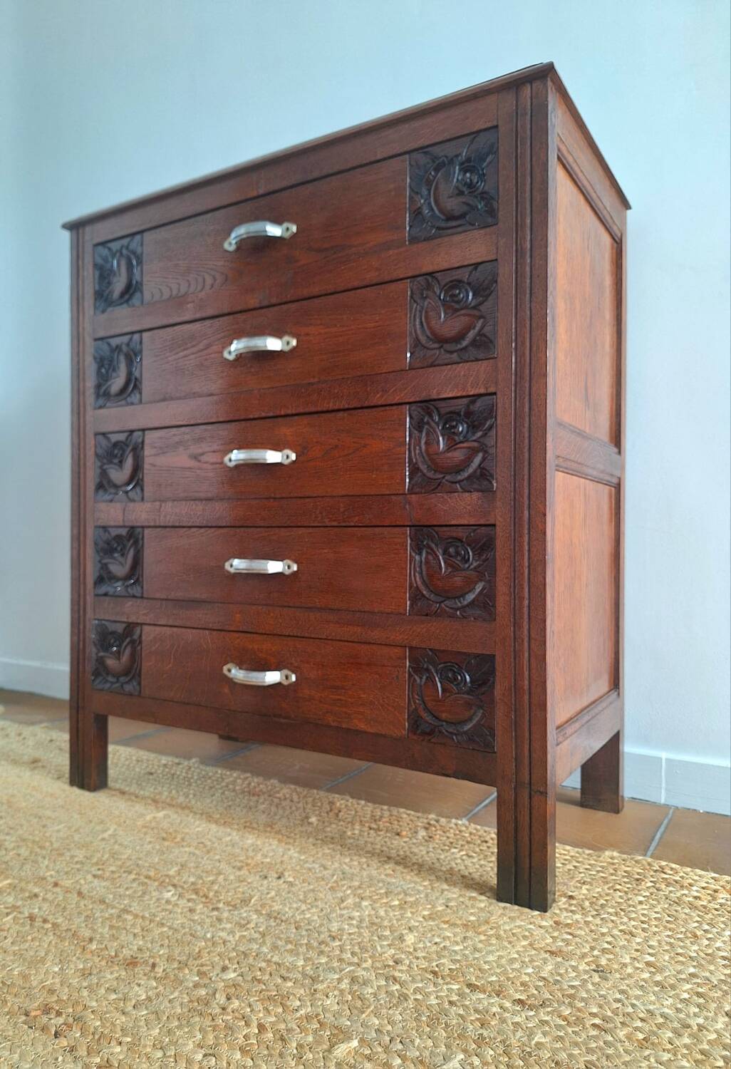 Commode art déco plateau bois, meuble ancien vintage