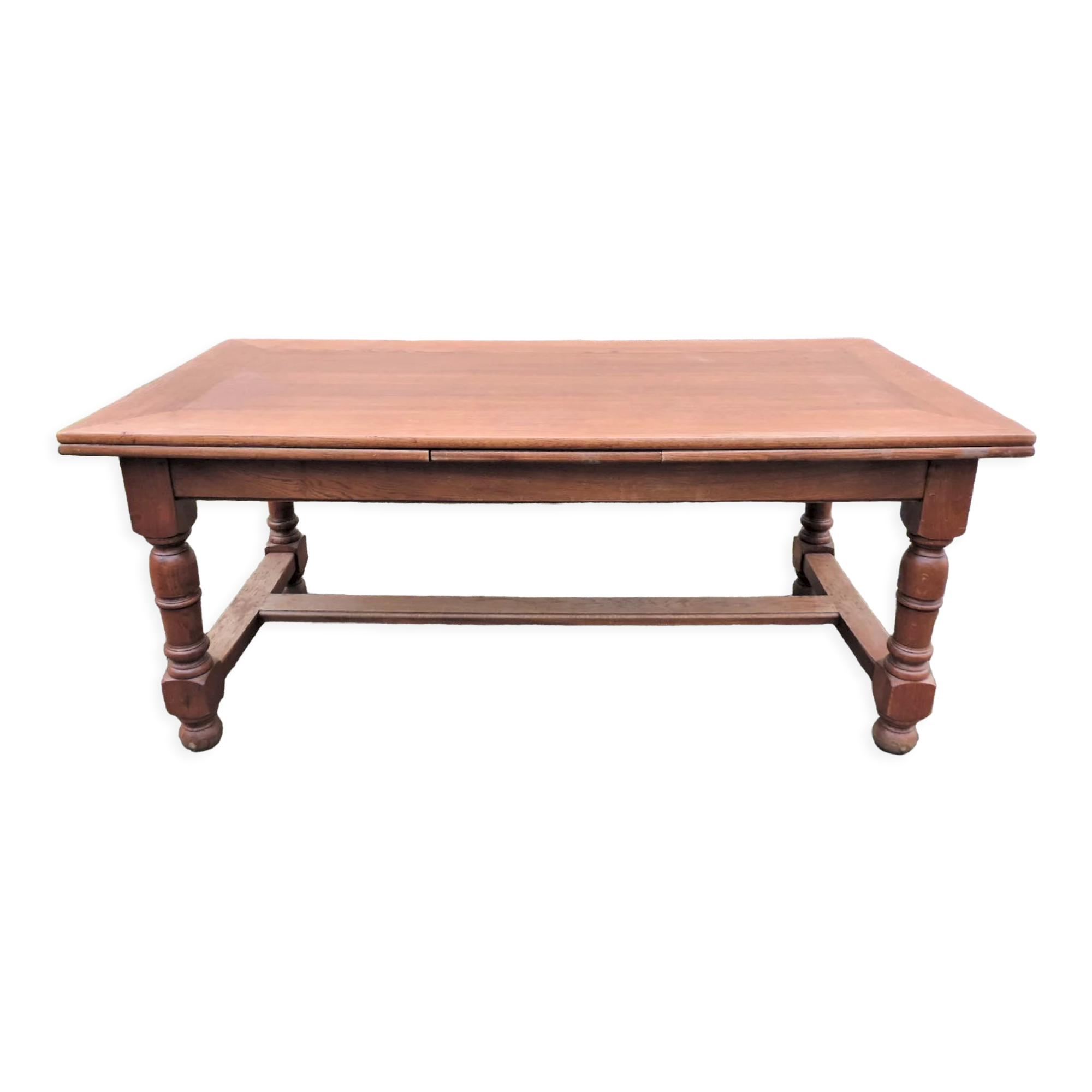 Oak farmhouse table with double-trays, from the 70s