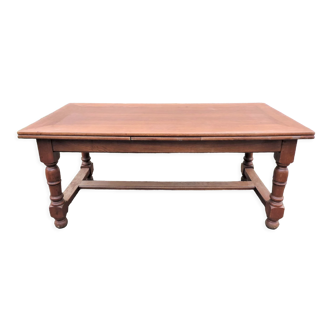 Oak farmhouse table with double-trays, from the 70s