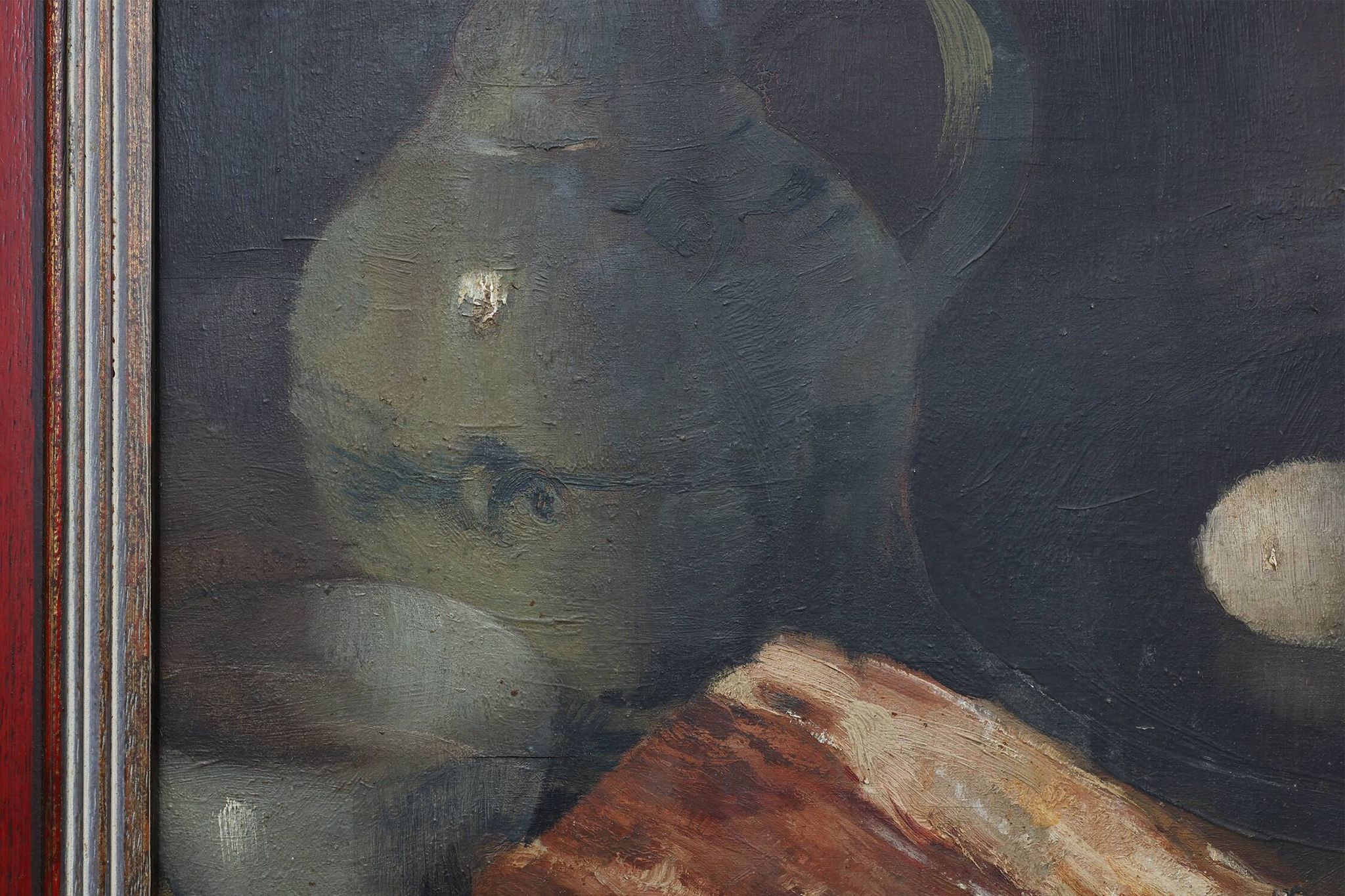 Flemish realist still life with ham, eggs and bread, signed and dated