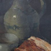 Flemish realist still life with ham, eggs and bread, signed and dated