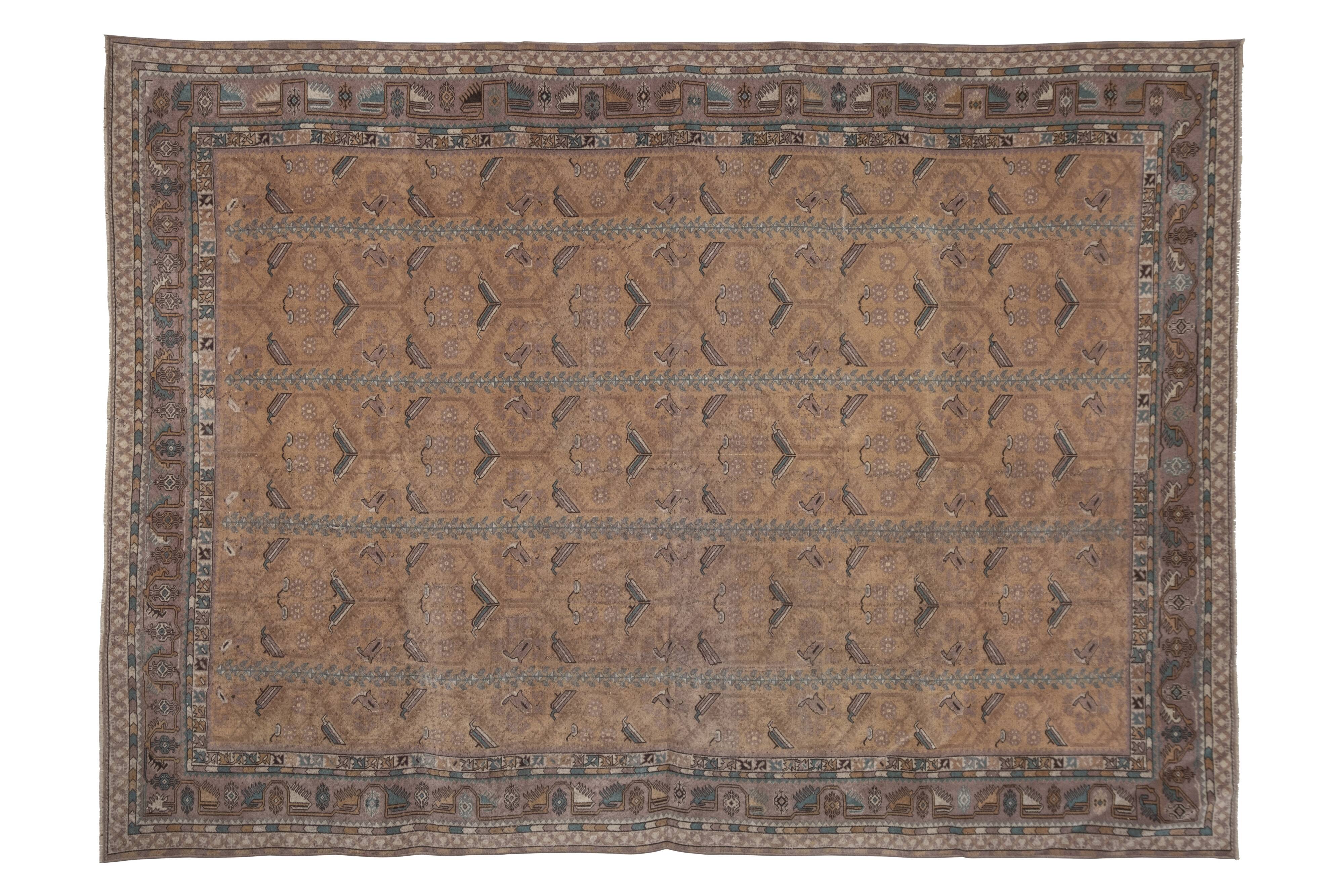 Vintage Turkish Oushak Rug with Floral Border