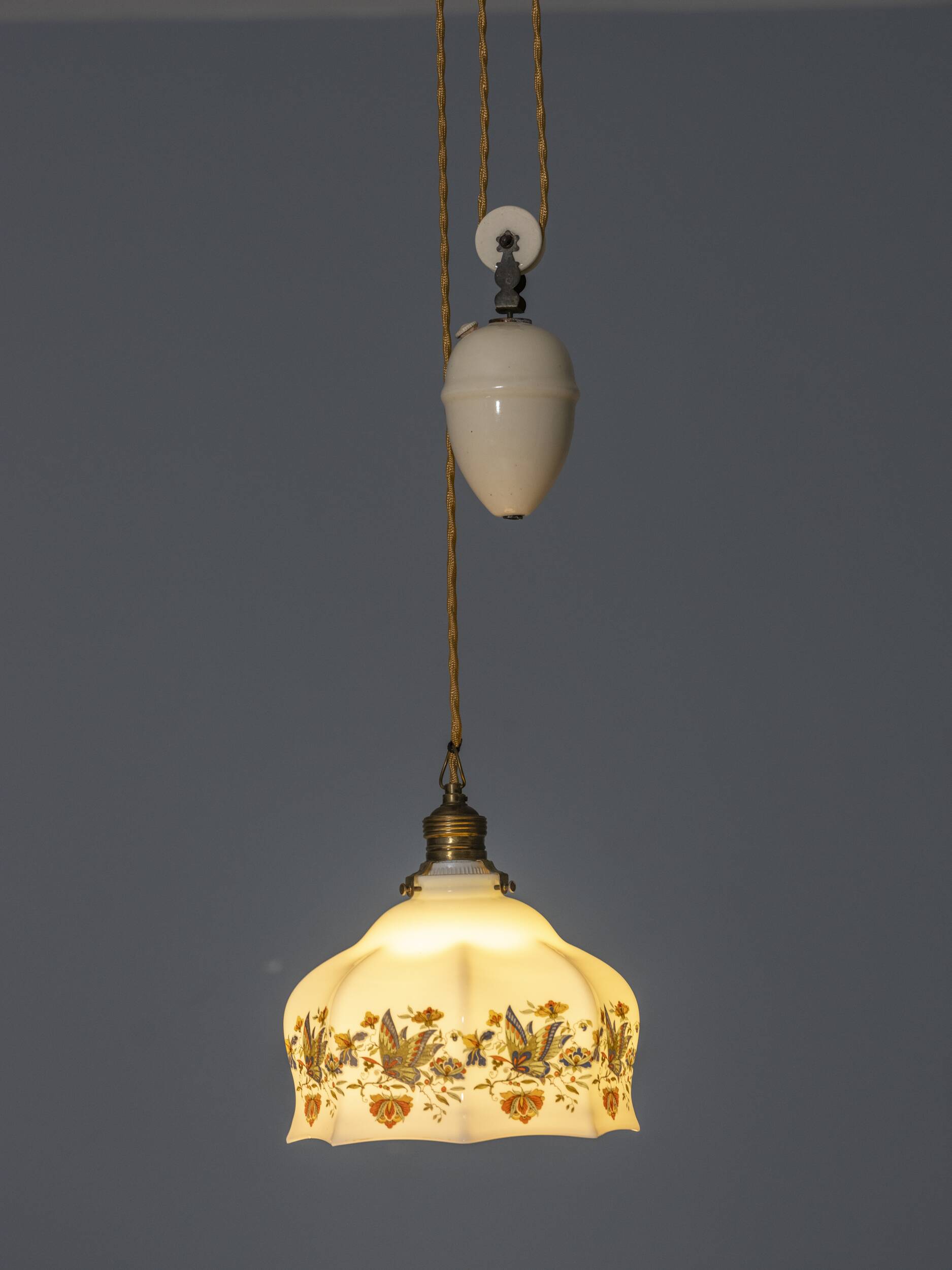 Hanging glass lampshade, vintage (hand-painted)