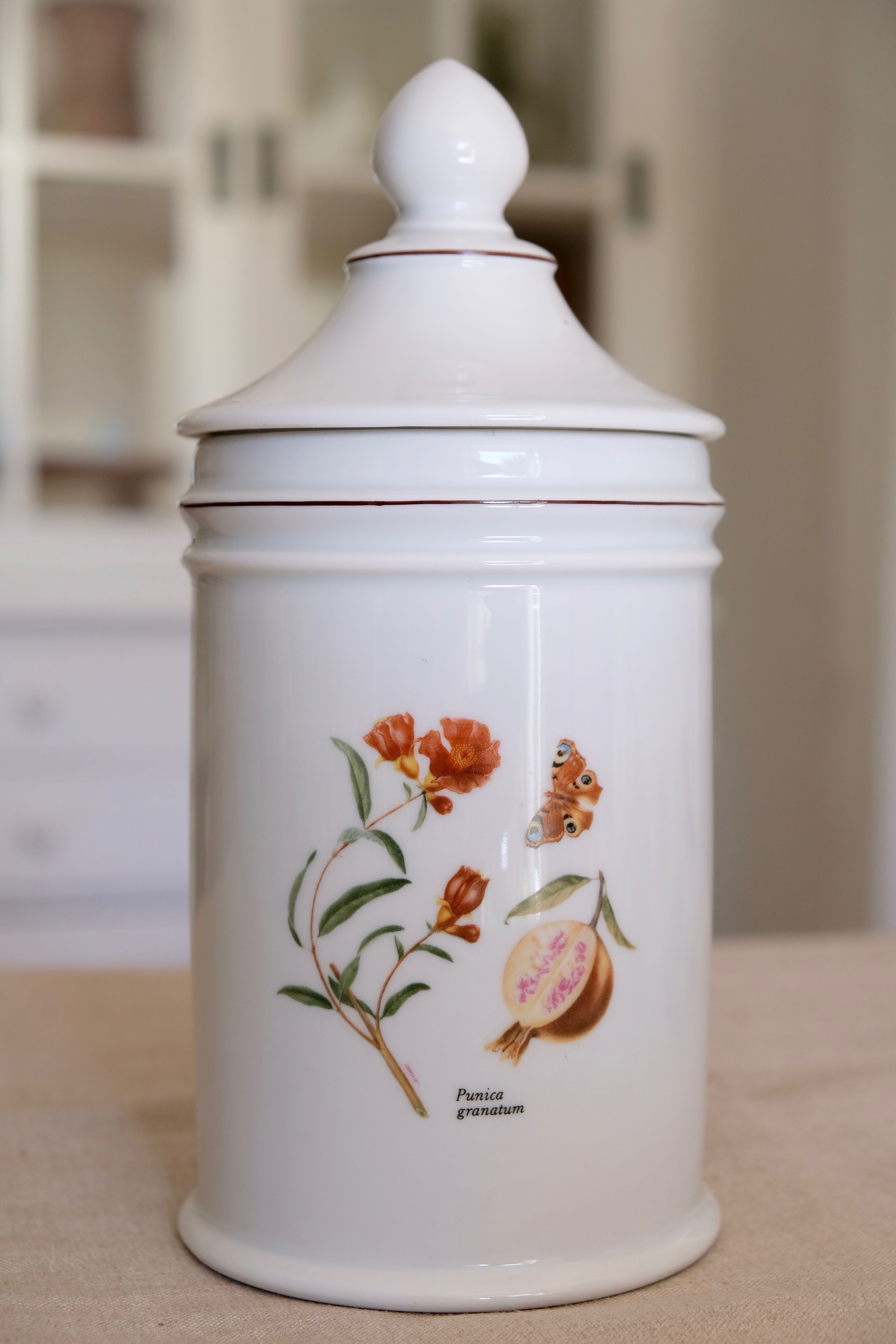 Pharmacy jar "Passiflora" porcelain Lourioux, creations Ph. Dehoulières France