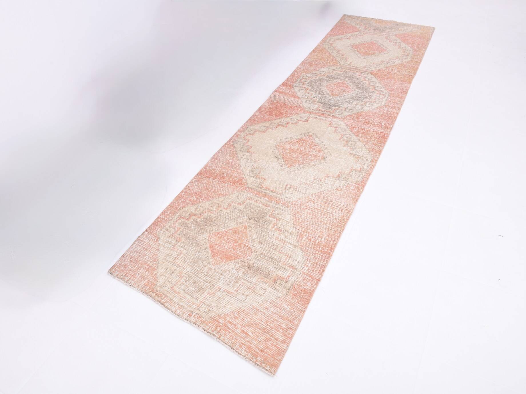 3x12 Pale Red & Brown Vintage Runner Rug, 82x336Cm