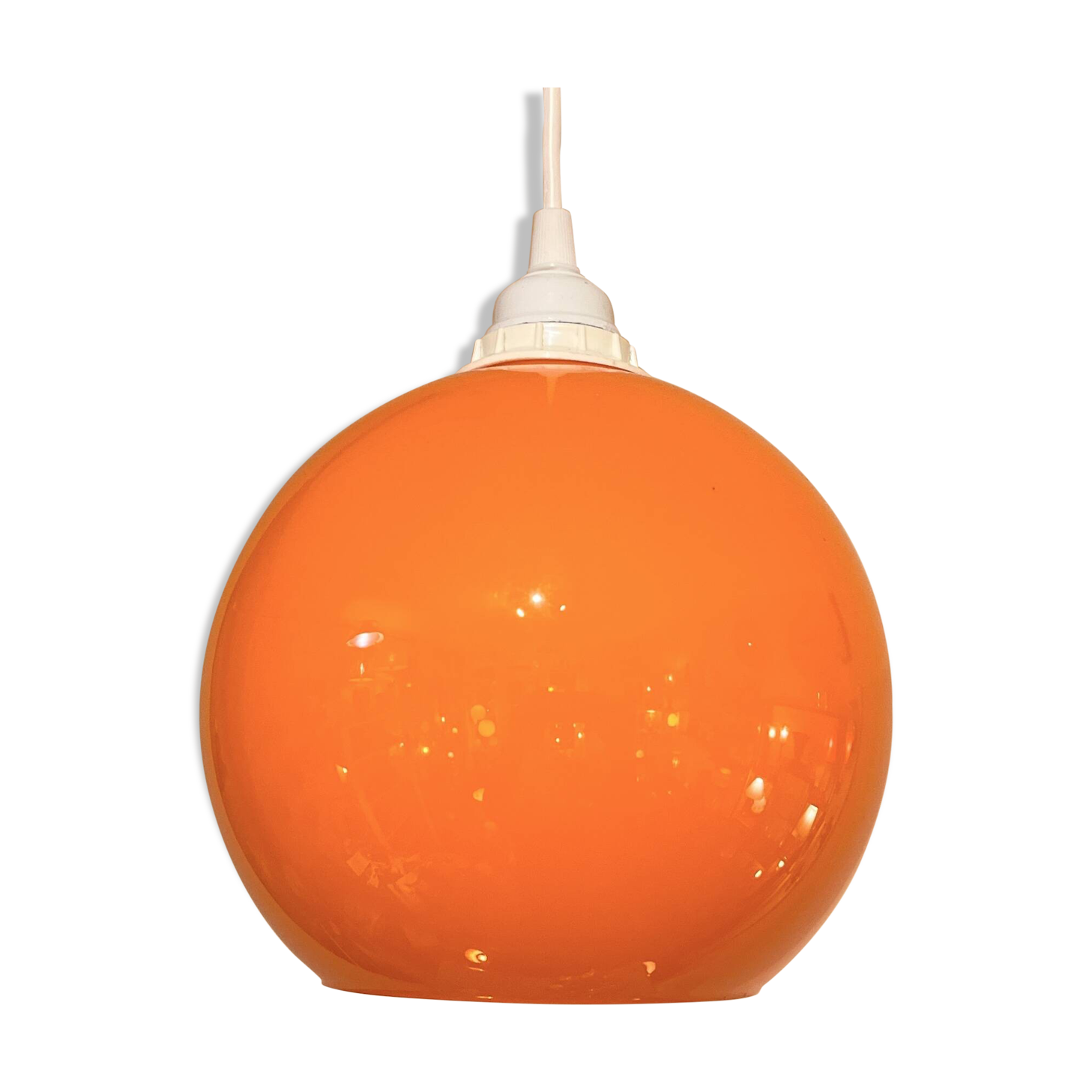 Suspension lamp Space Age 1970 vintage globe ball in orange opaline glass ceiling light chandelier