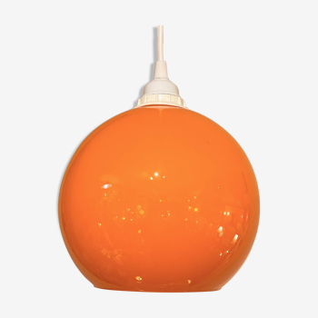 Suspension lamp Space Age 1970 vintage globe ball in orange opaline glass ceiling light chandelier