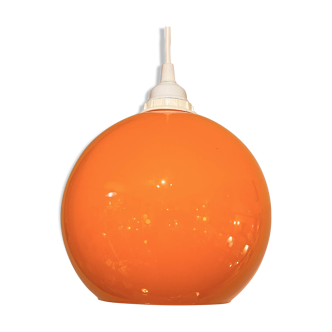 Suspension lamp Space Age 1970 vintage globe ball in orange opaline glass ceiling light chandelier
