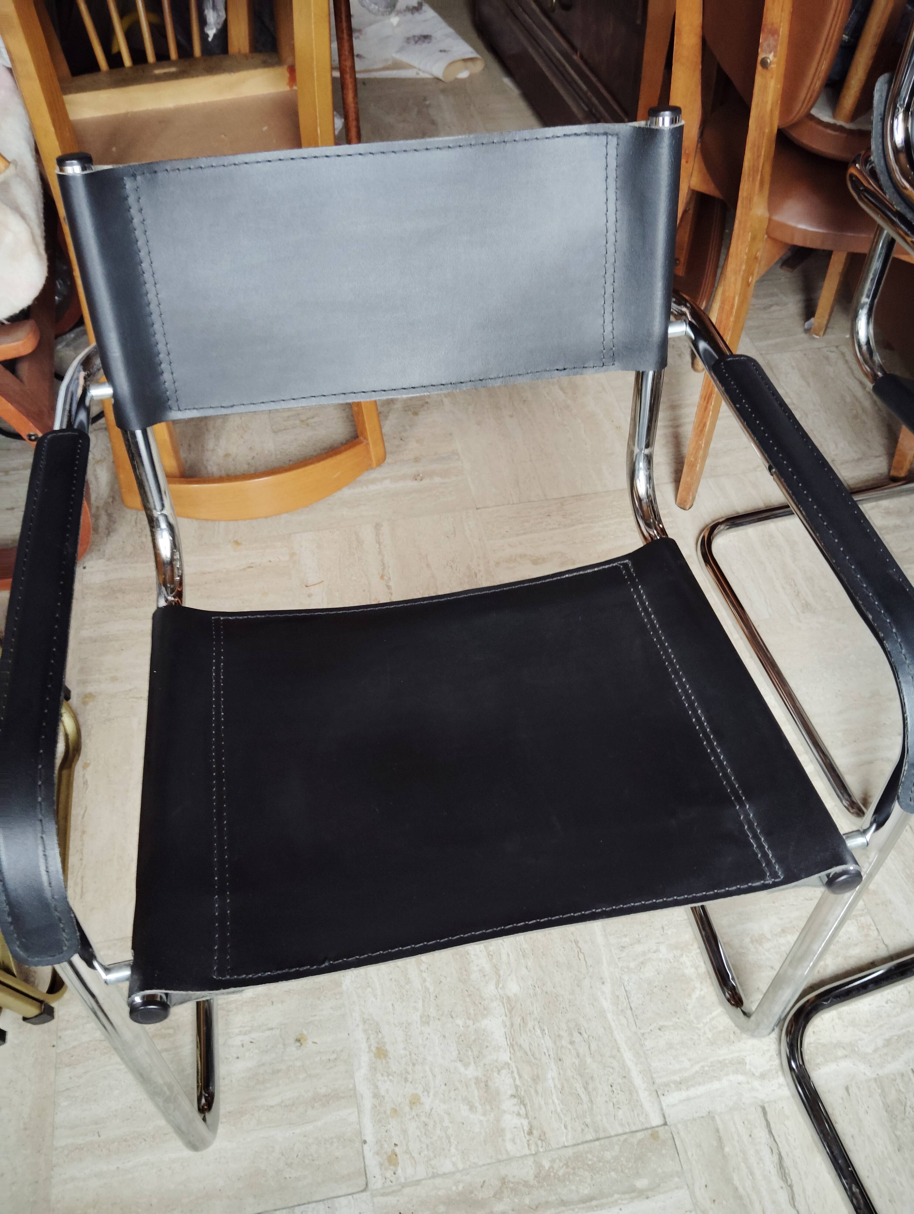 Set of 5 leather/chrome cantilever chairs