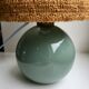 Table lamp with feet in water green opaline and woven lampshade 60s-70s