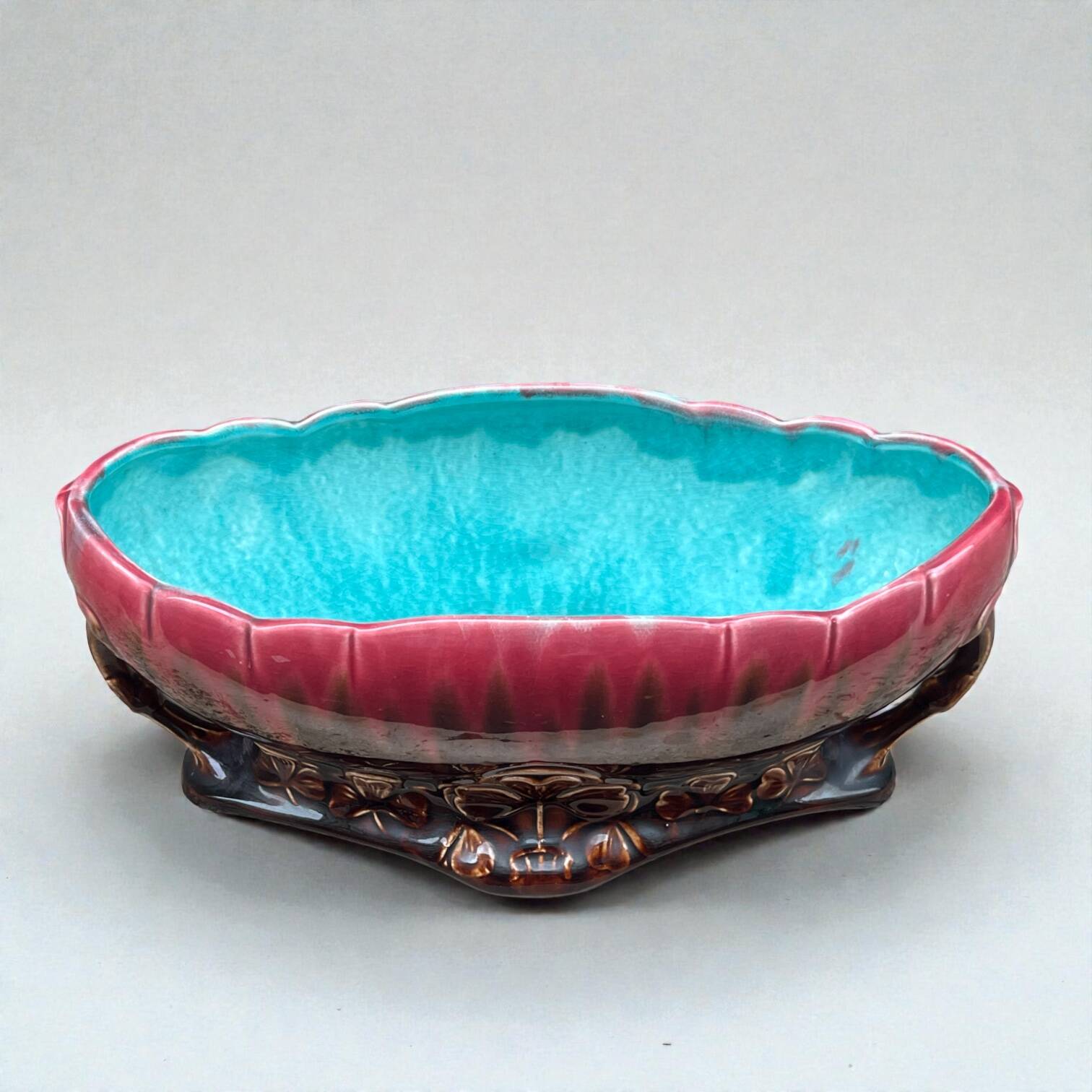 Art Nouveau ceramic jardinière Barbotine Orchies