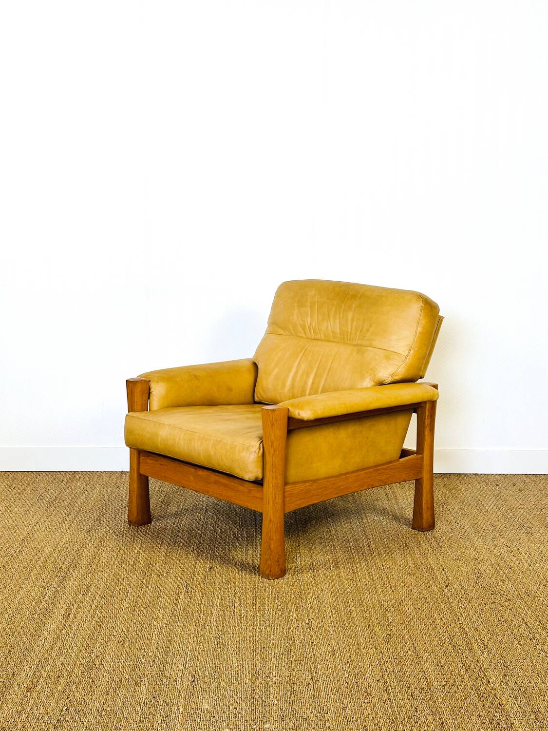 Salon complet en cuir camel 1960