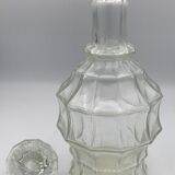 Ancienne carafe à liqueur en verre avance facette et bouchon - 27 cm