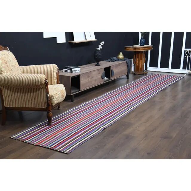 1970s vintage Turkish Oushak handmade wool cotton pink runner rug 88x477