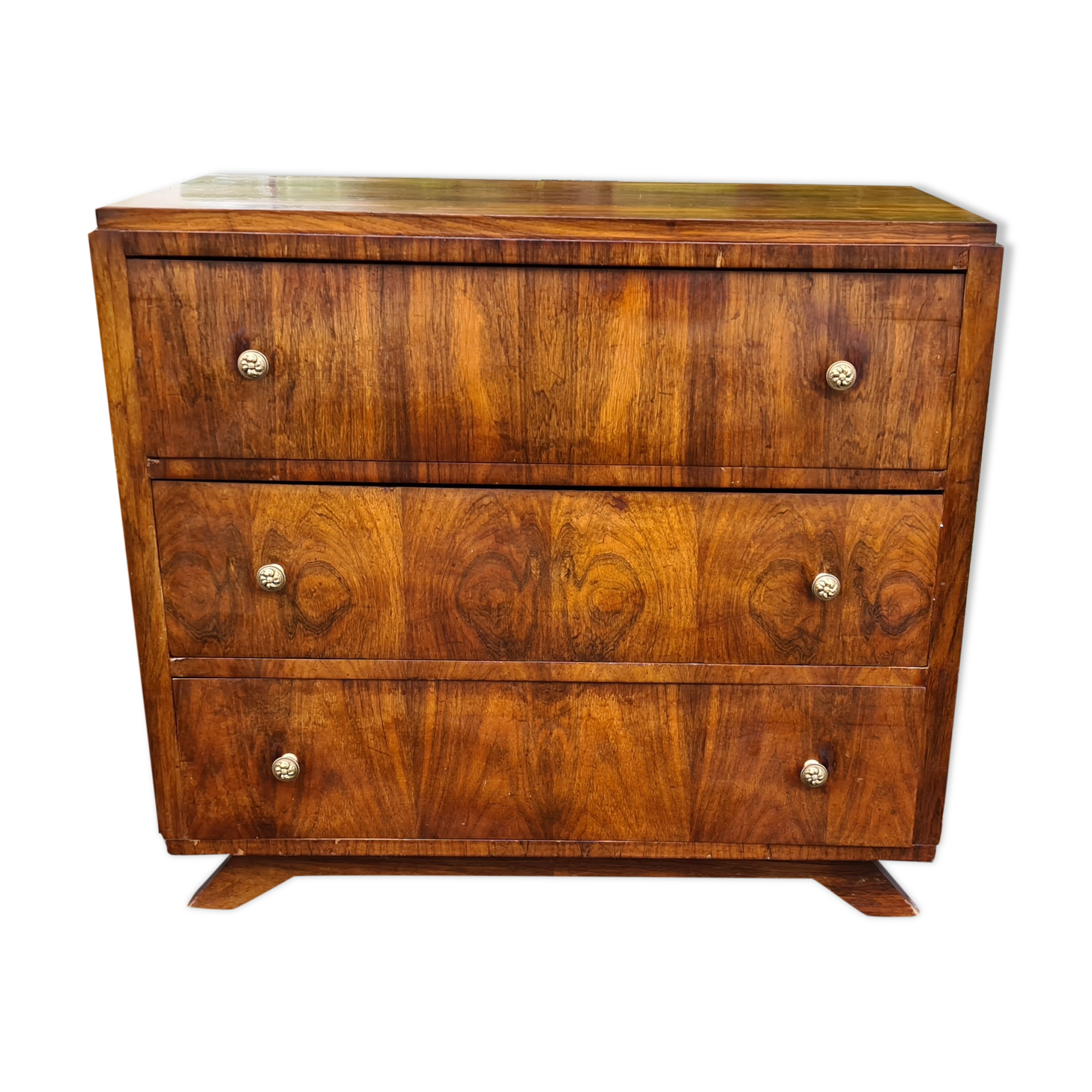 Vintage dresser 1950 Art Deco walnut magnifying glass