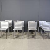 Chaises de salle à manger en cuir gris par Cattelan Italie, lot de 8 - années 1980