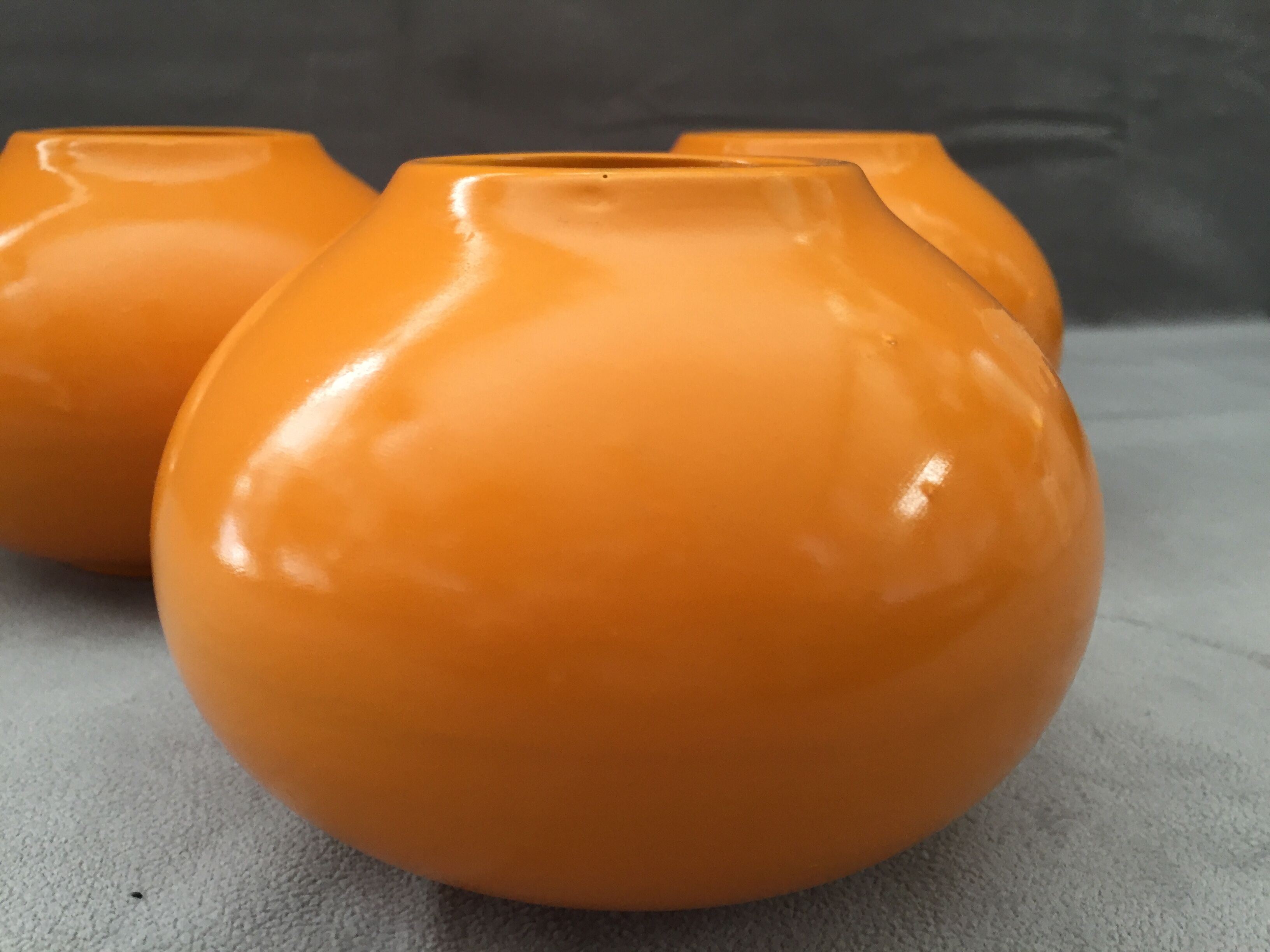 Set of 3 decorative balls ceramic earthenware orange art deco earthenware