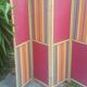 Paravent ancien 4 feuilles bois et tissu