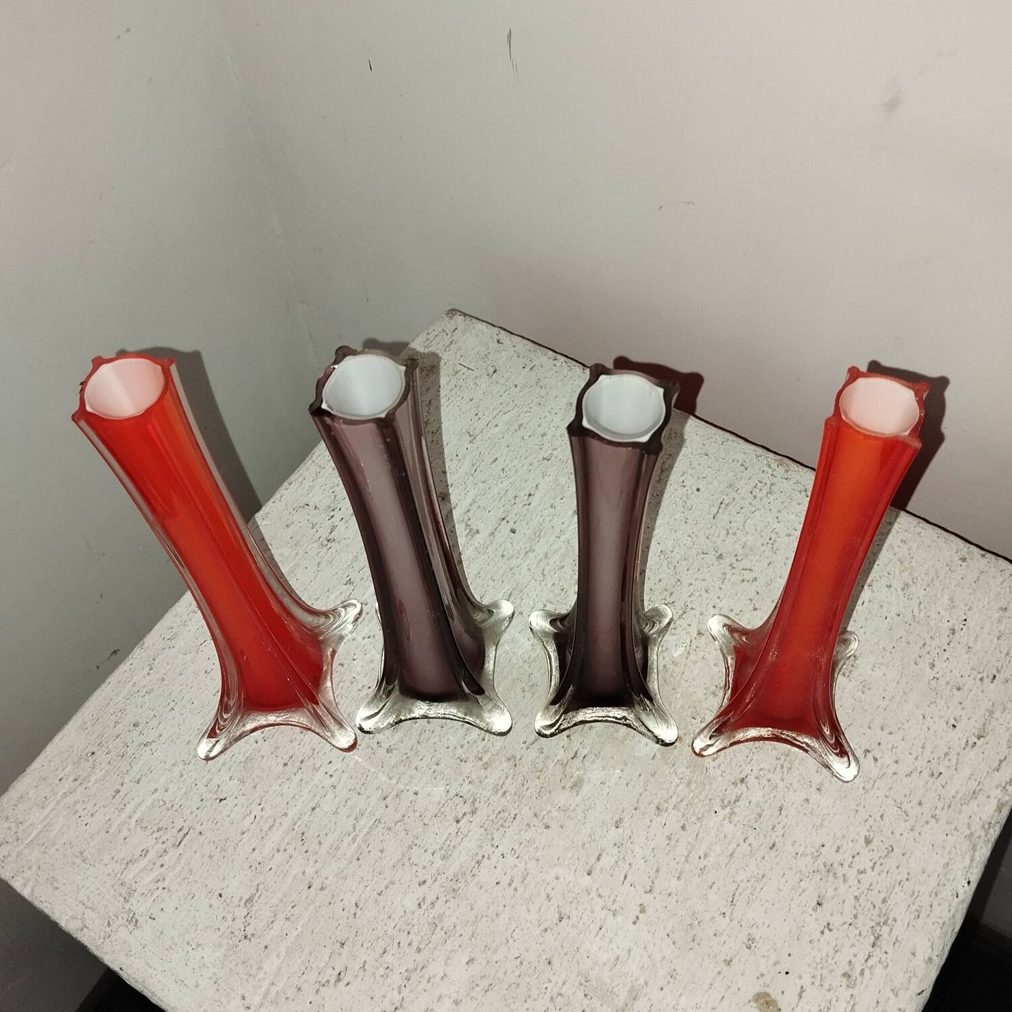 Series of 4 vintage 50s blown glass vases