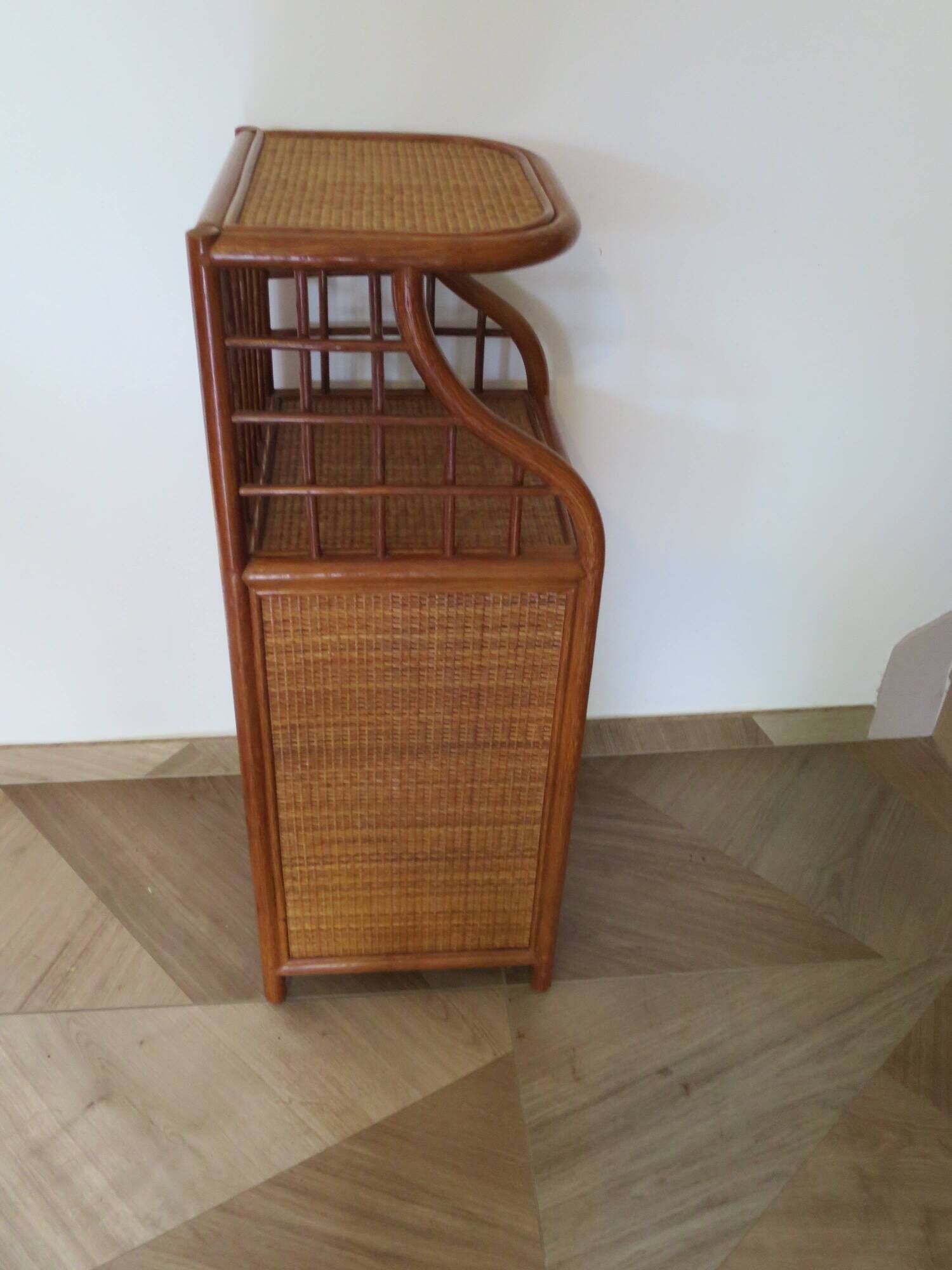 Vintage - sideboard - chest of drawers - woven rattan chest of drawers - wood - bamboo - 80s
