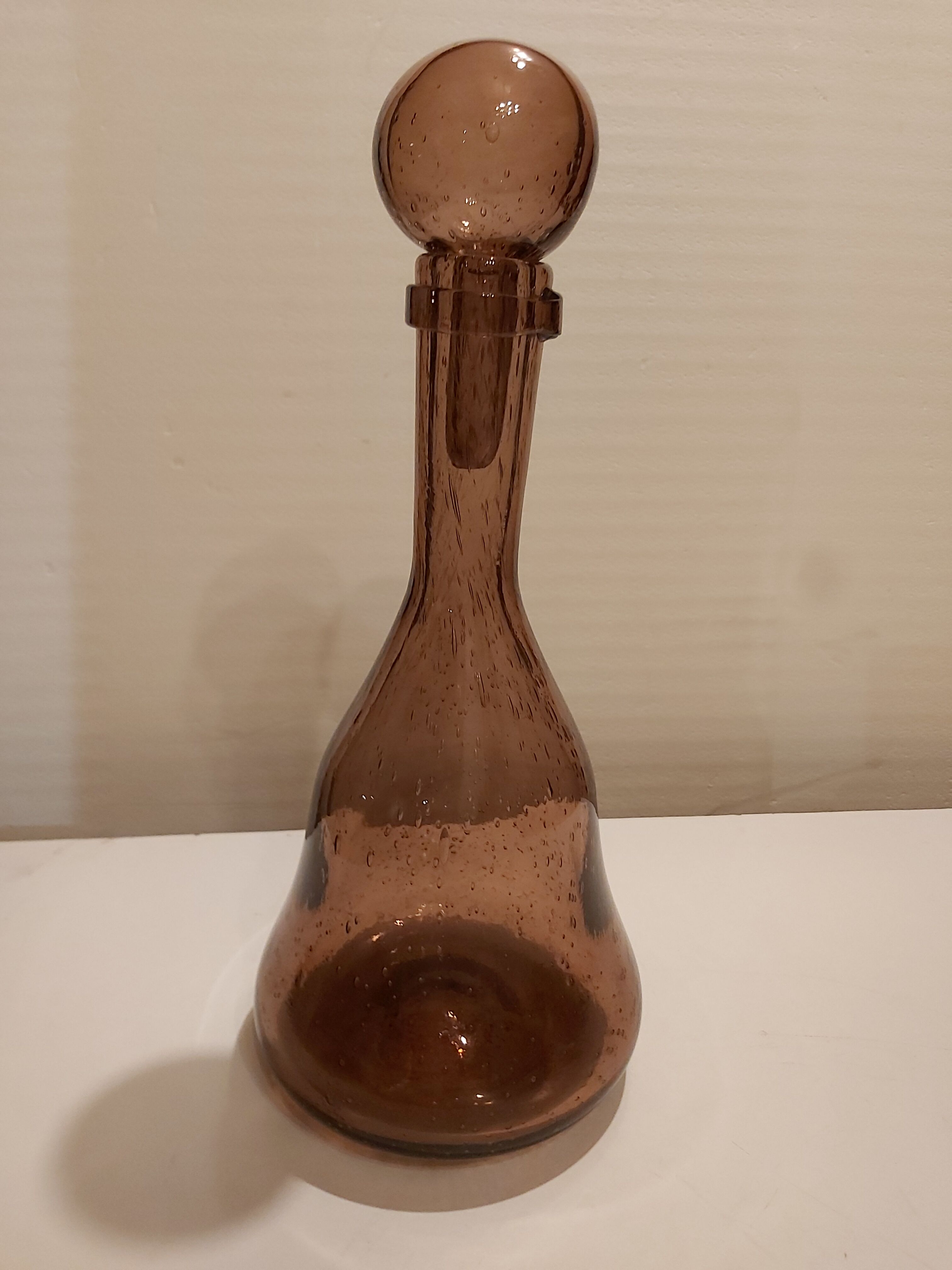 Unsigned Biot bubbled blown carafe color purple pink color