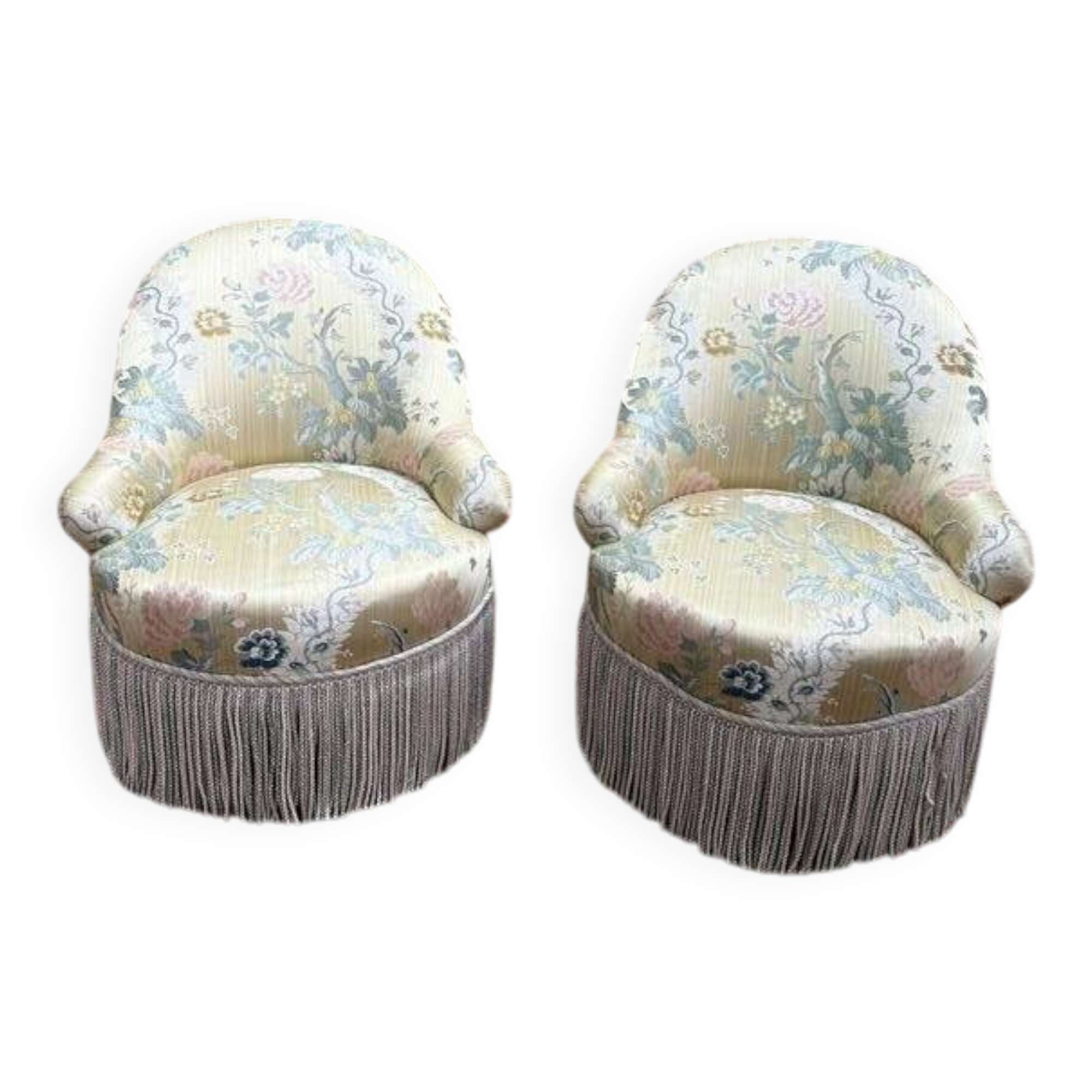 Paire de fauteuils crapaud de style Napoléon III en soierie