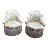 Paire de fauteuils crapaud de style Napoléon III en soierie