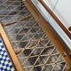 Vintage wooden sofa – modernist design, green mottled fabric