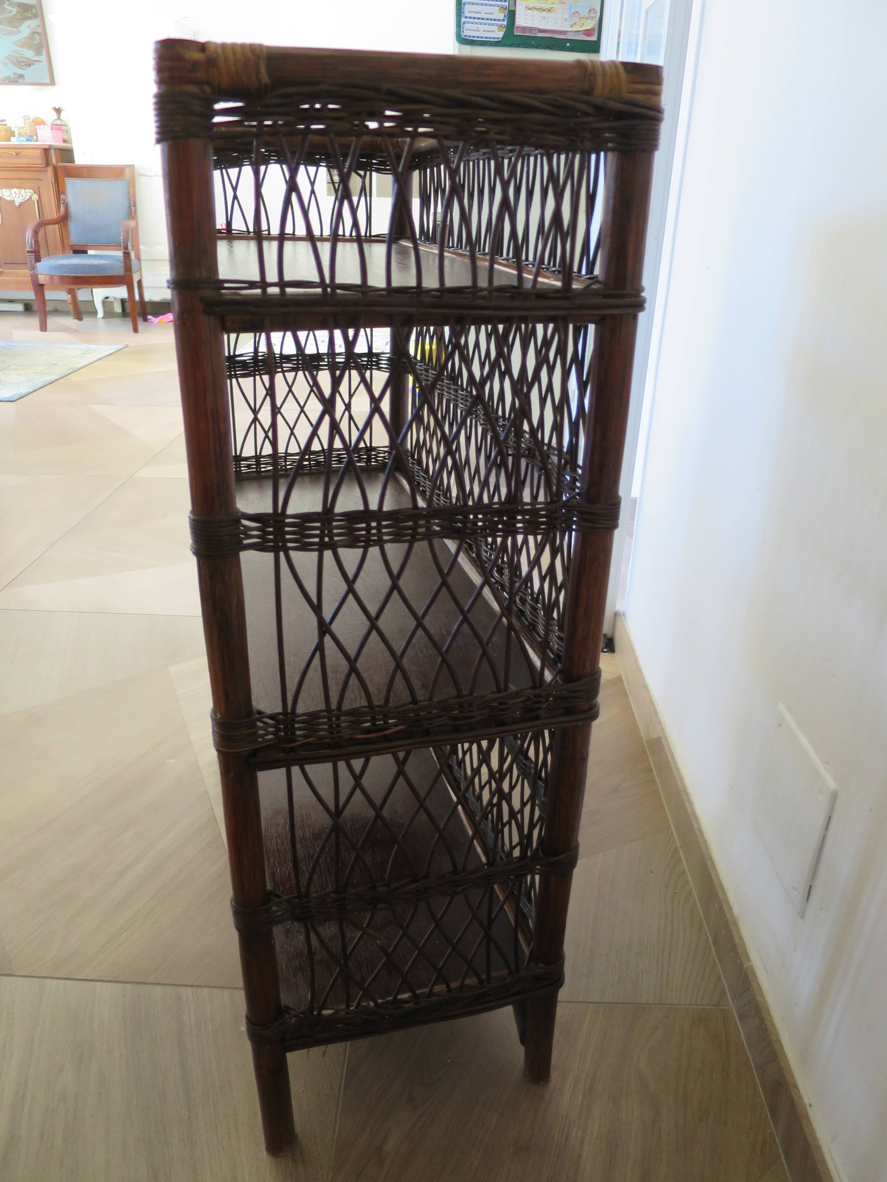 Bookcase - Bibus - 3 levels - woven rattan - bamboo - Vintage - 70s