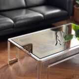 Table basse miroir fumé marbré vintage 1970s