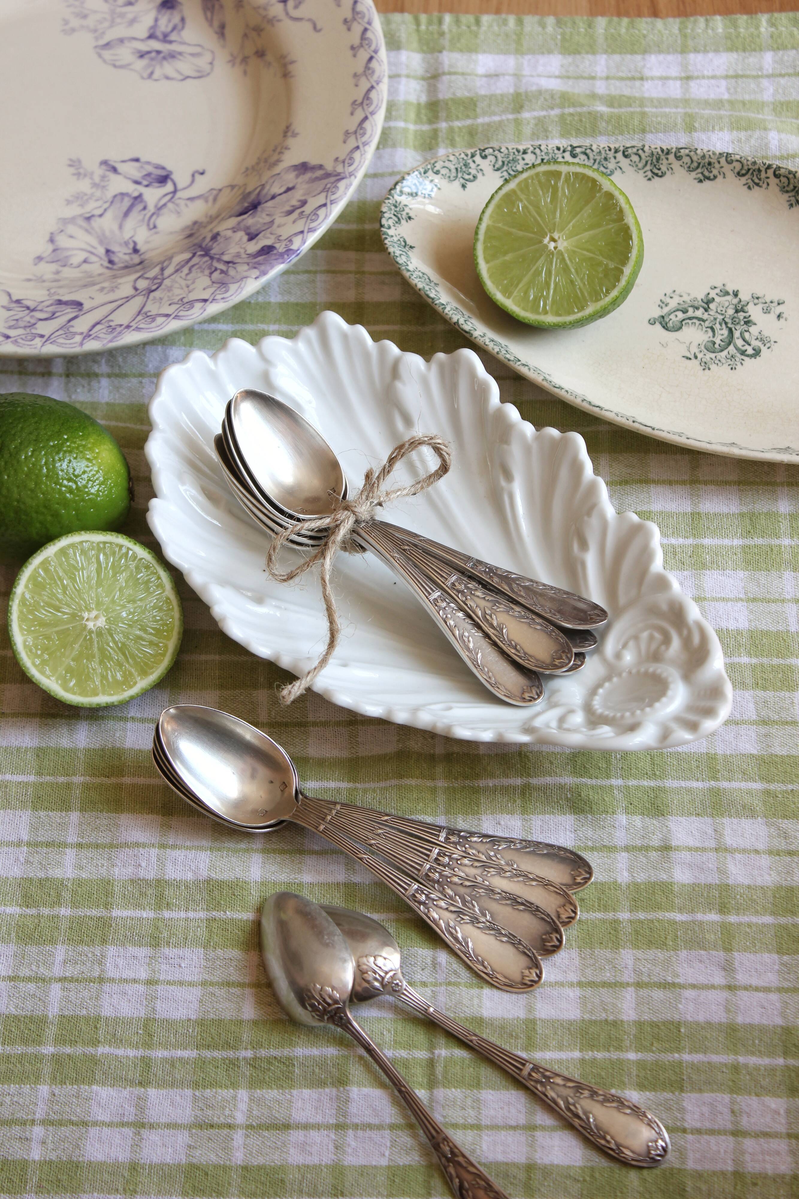 Box of 12 small spoons in vintage silver metal
