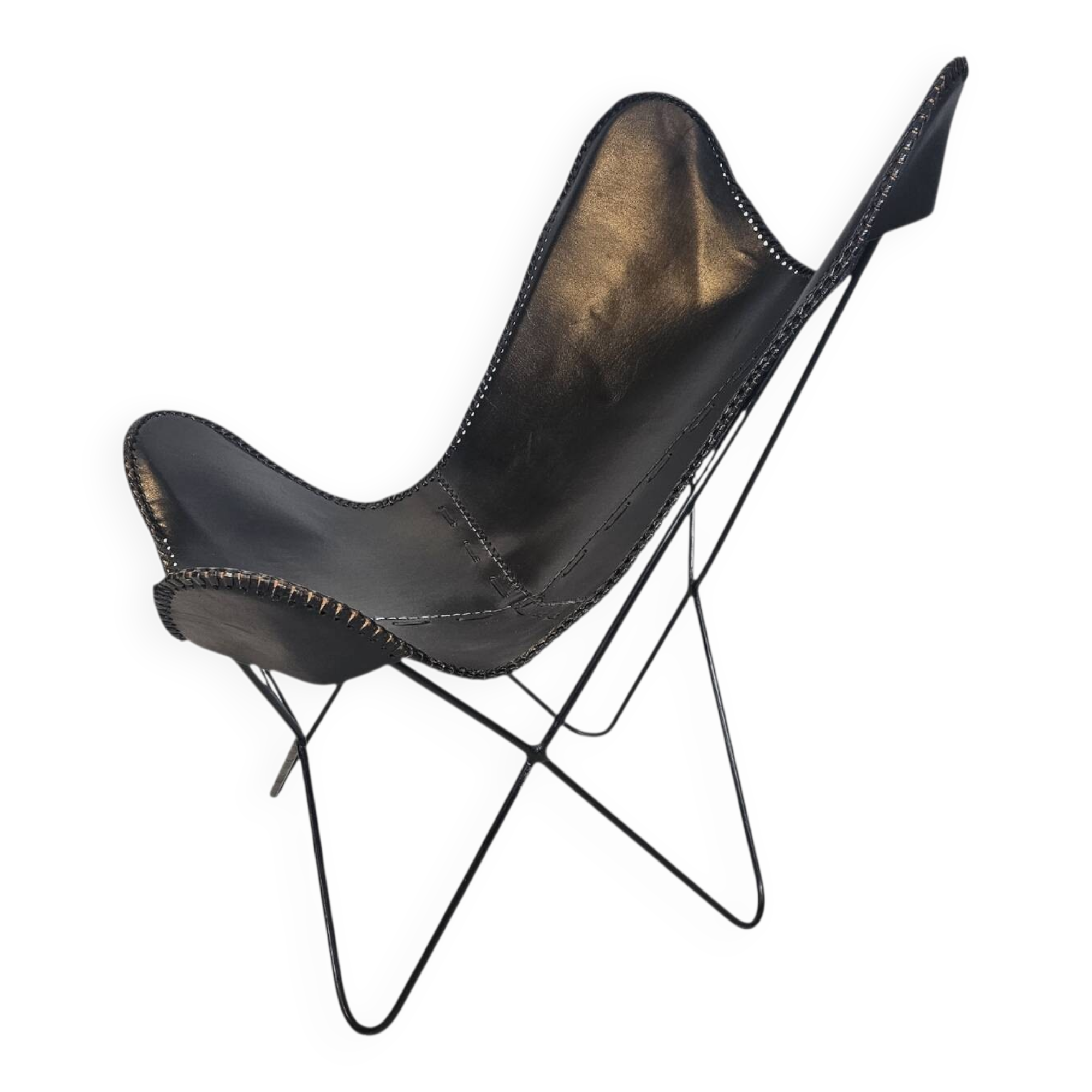 Lounge chair - Butterfly chair - leather - metal - 1990s