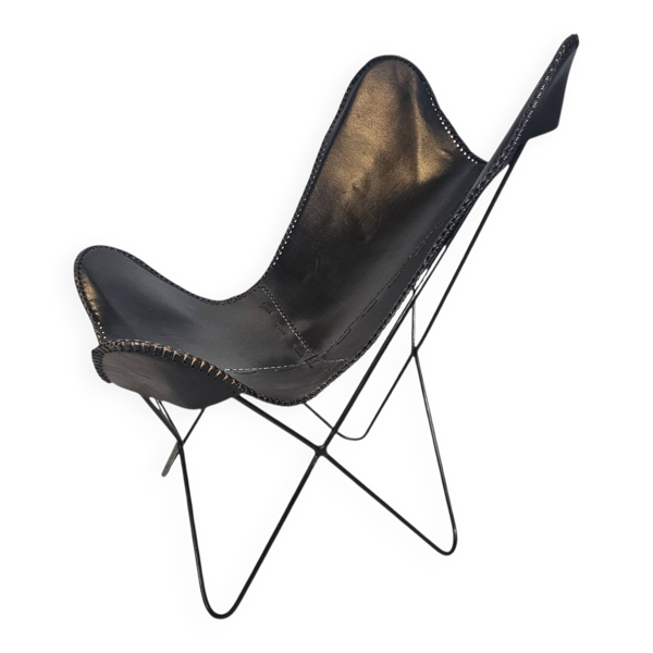 Fauteuil - Chaise papillon - cuir - métal - années 1990