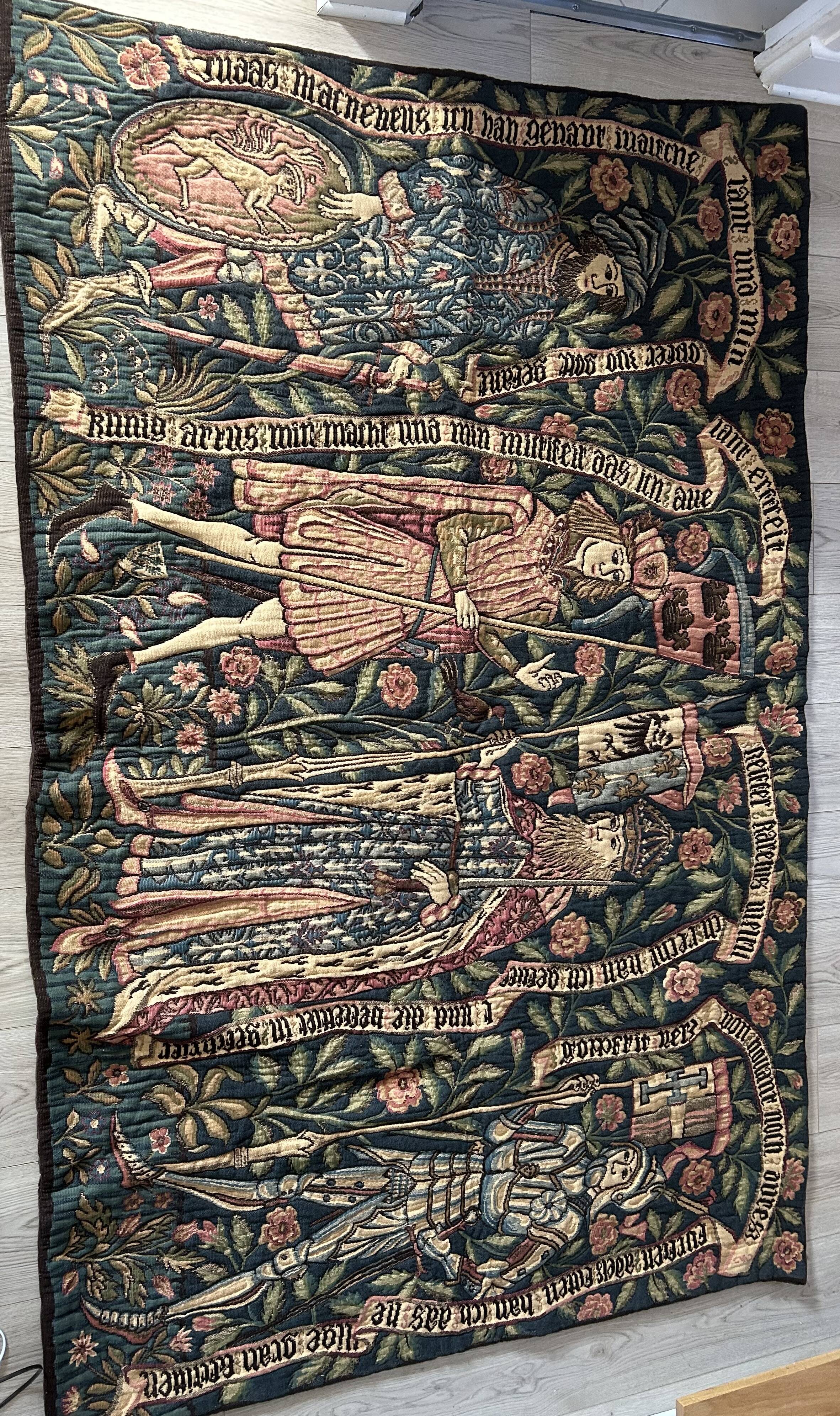 decorative tapestry in the Aubusson style, medieval scene, point de l’halluin