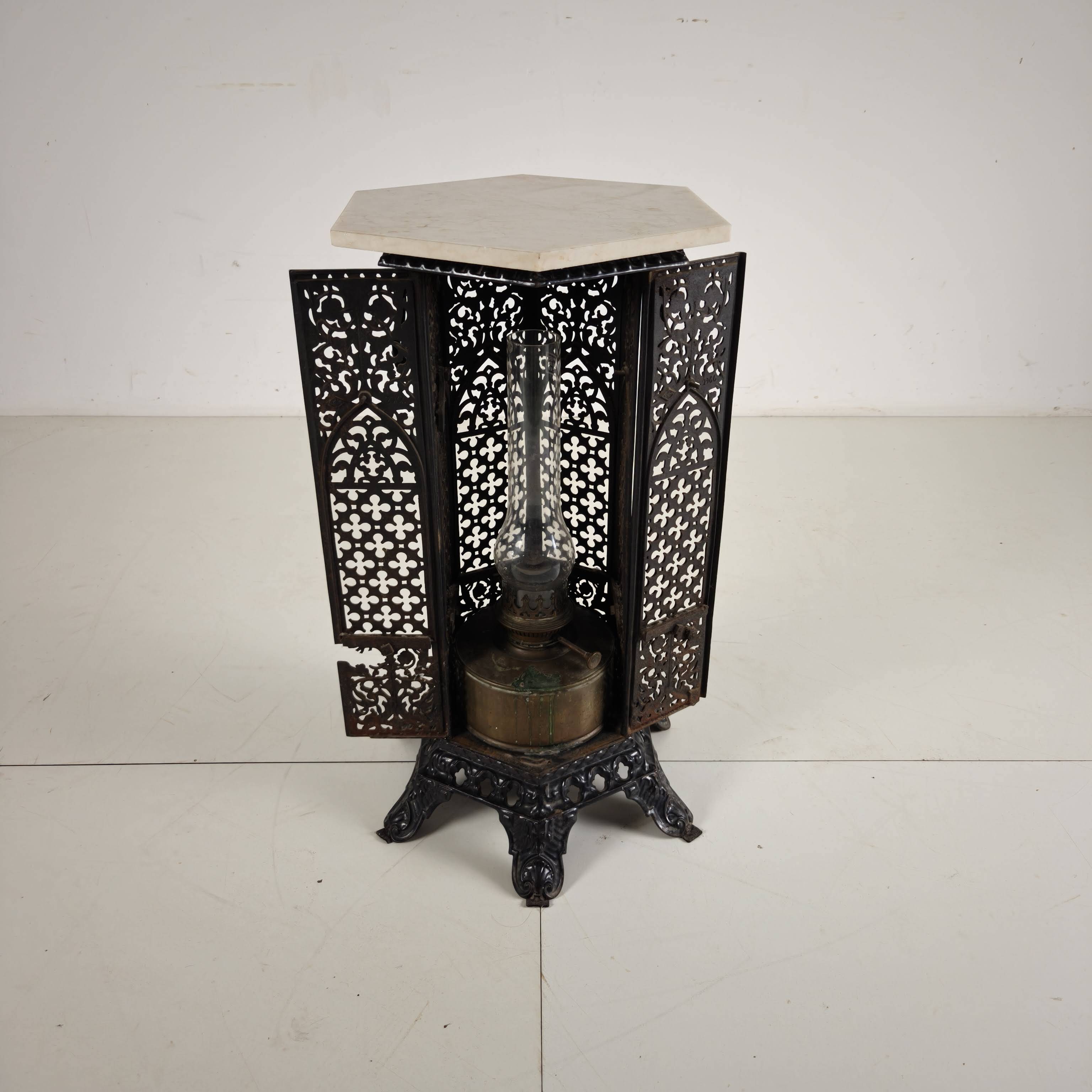 Orientalist Cast Iron side table with Marble Top, late 19th Century