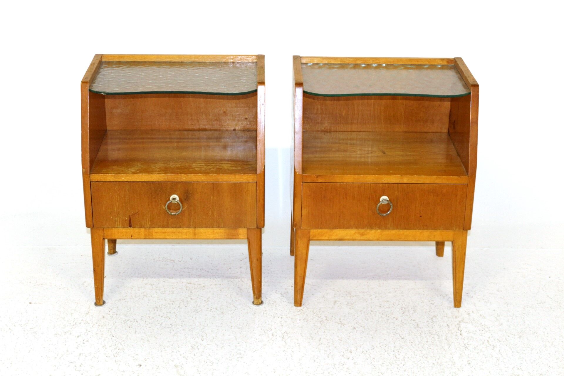 Pair of Swedish bedsides in elm and glass, Sweden, 1940