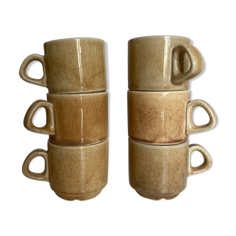 Produit BHV 6 tasses à café en grès 1970s