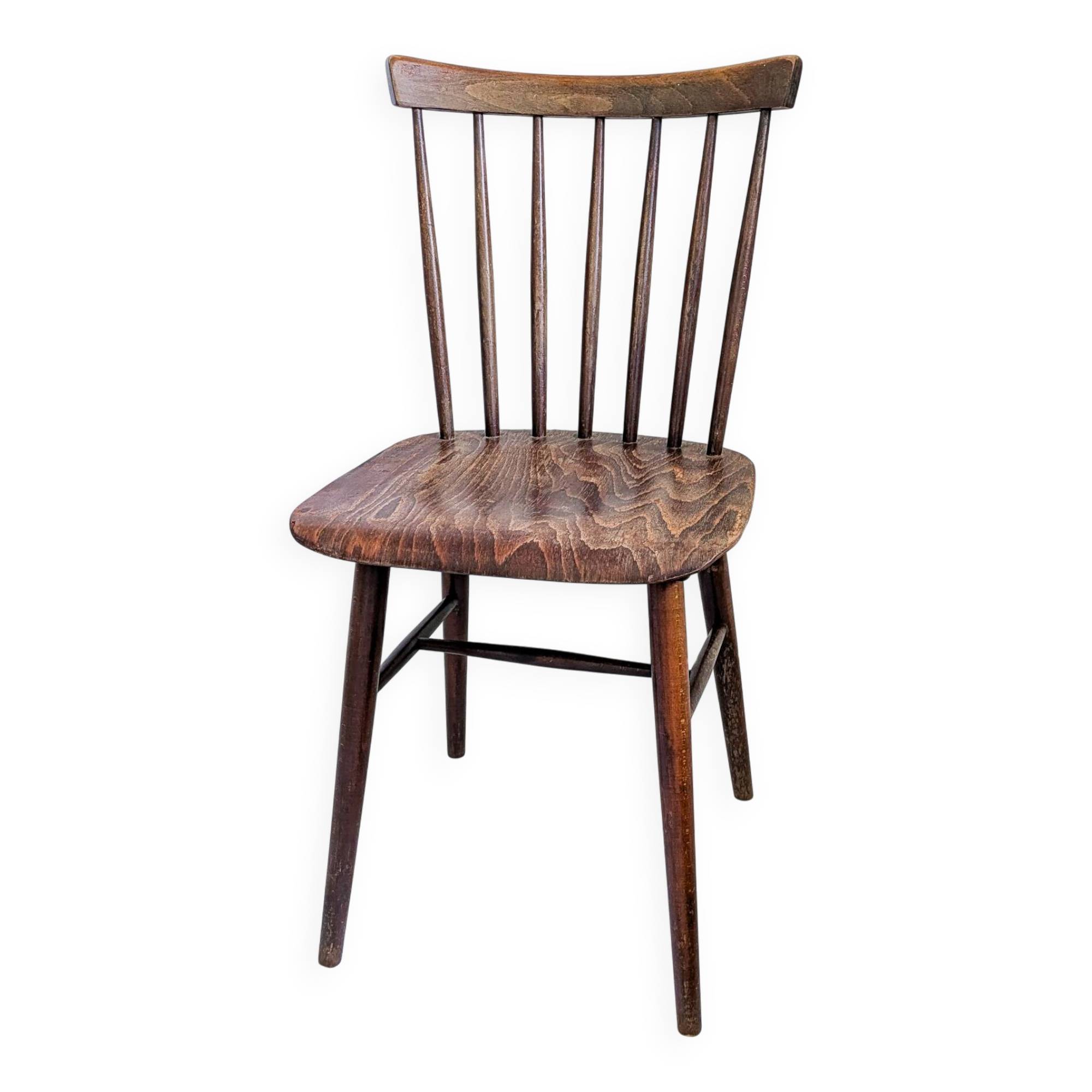 Chaise vintage en bois avec dossier à barreaux, style classique rustique 60
