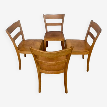Set of 4 vintage bistro chairs in light wood