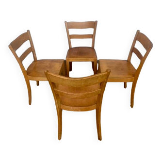Série de 4 chaises bistrot vintage en bois clair