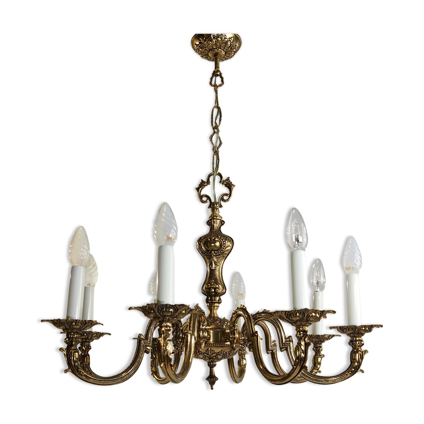 Eight-branched bronze vintage chandelier