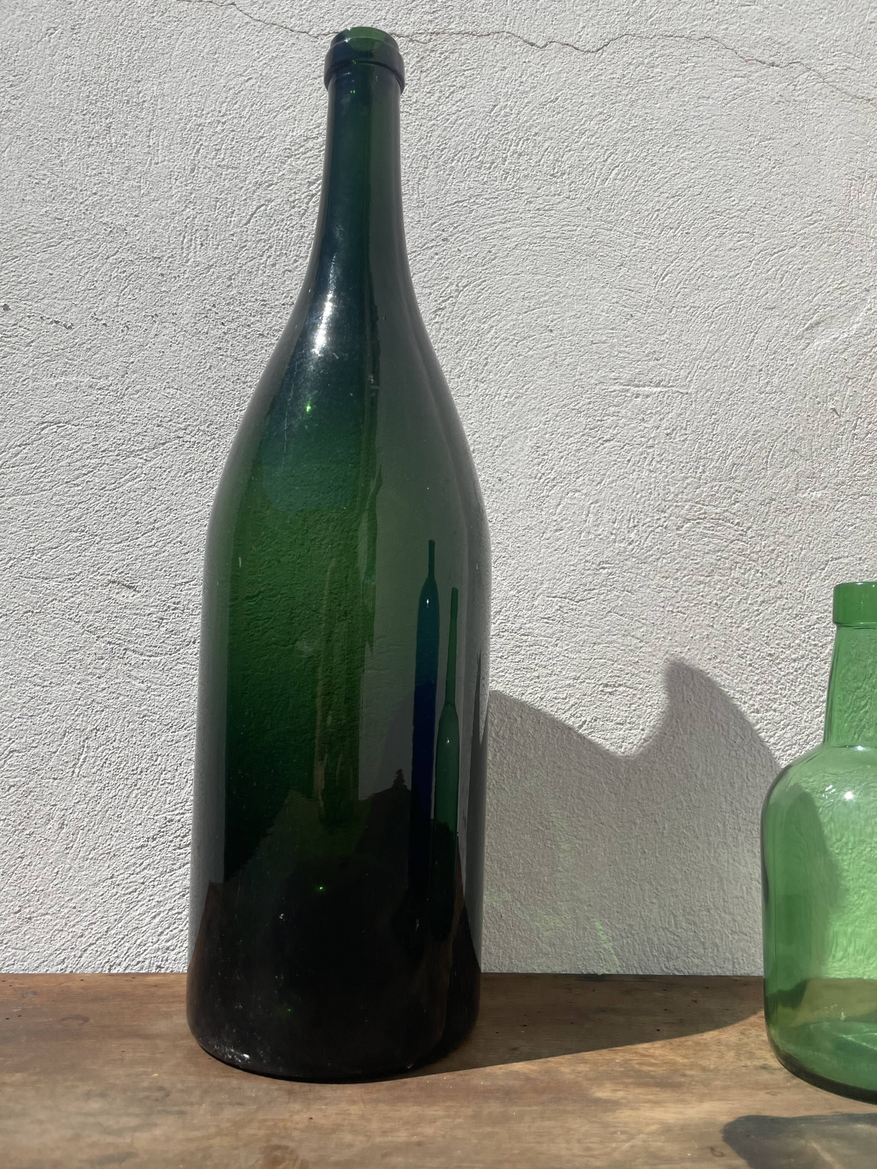 3x bouteilles en vert &bleu comme base pour lampes