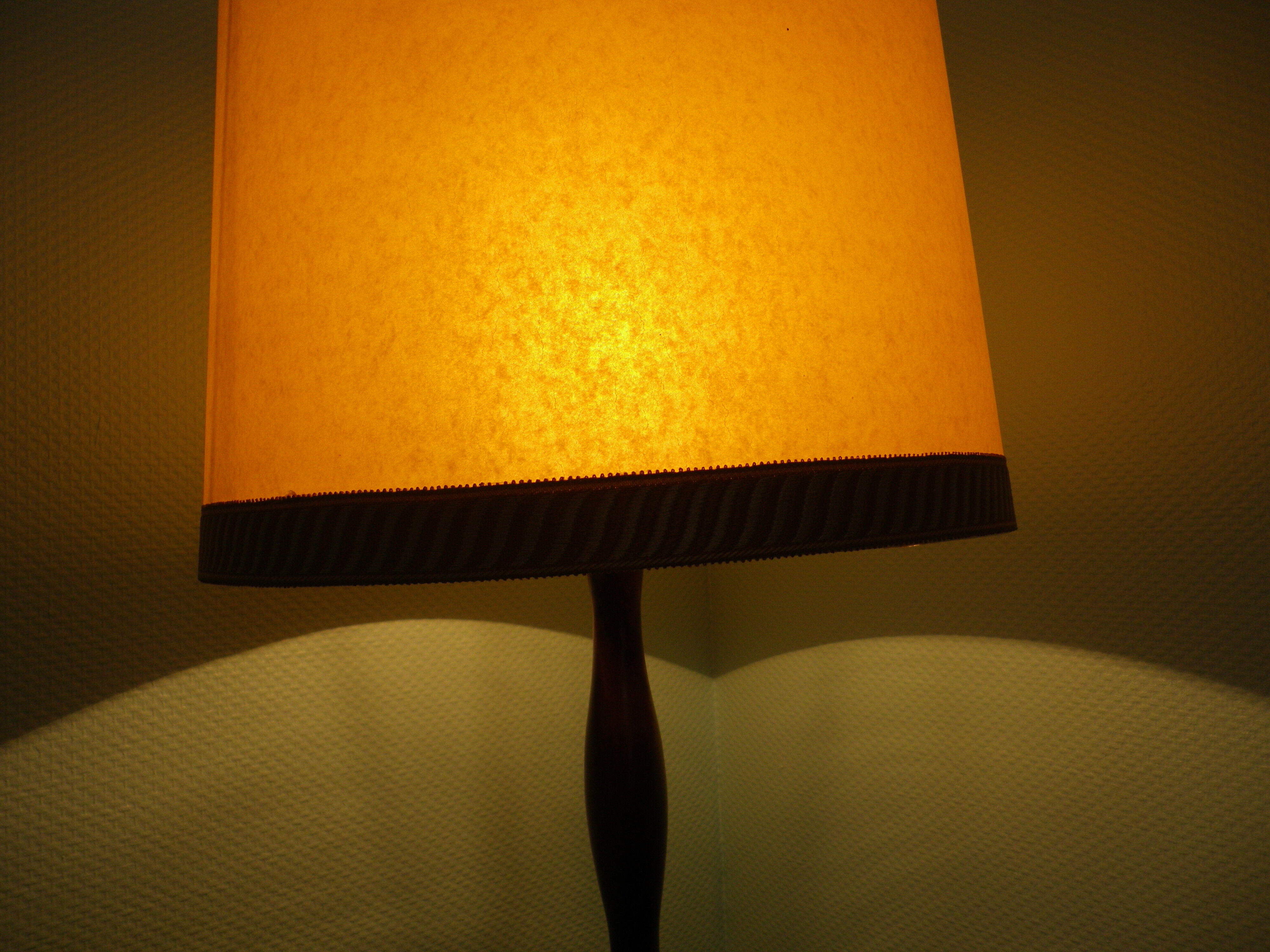 Wooden 1960s lamppost with large lampshade