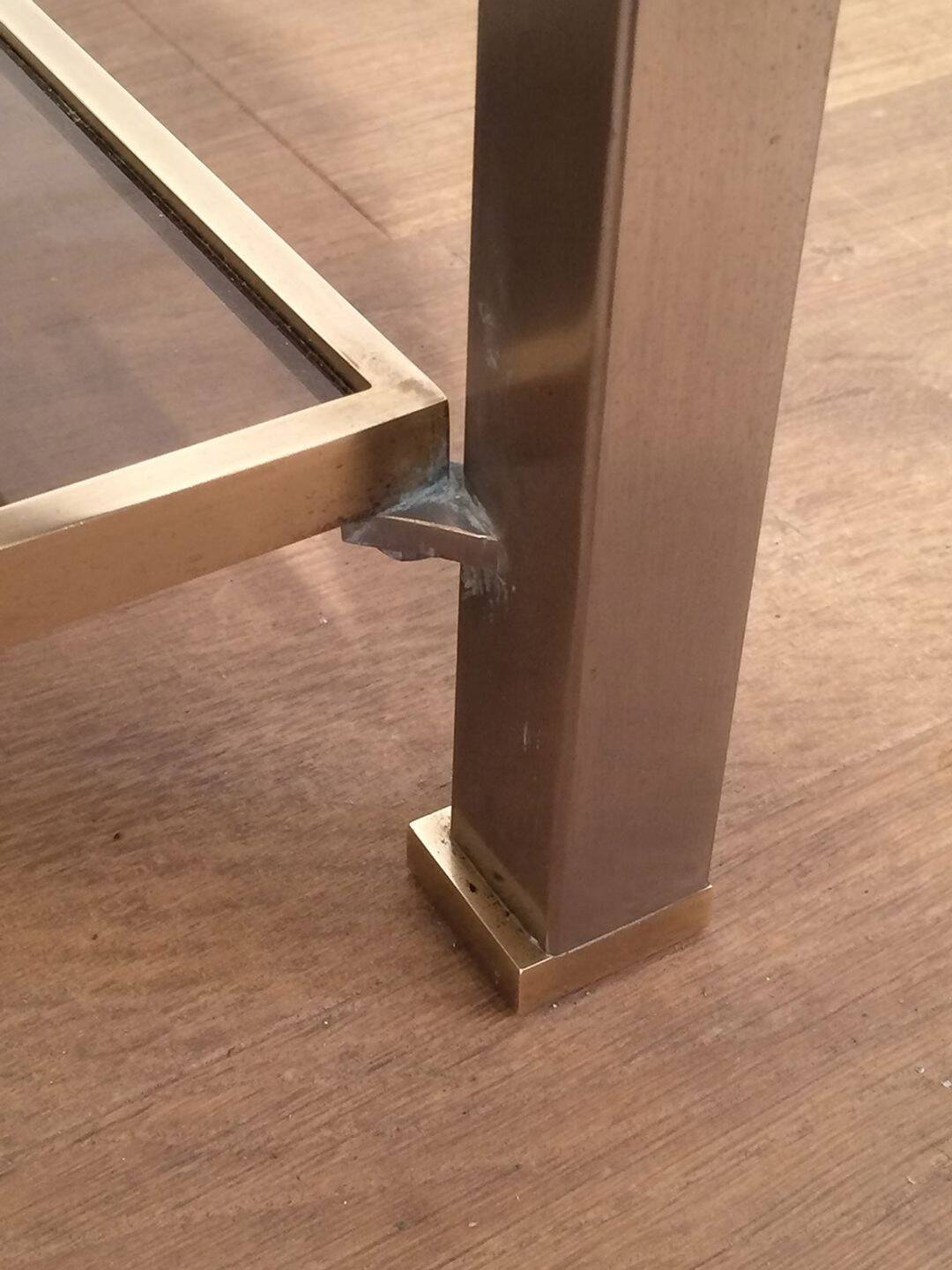 Coffee Table with Double Top in Brushed Steel and Brass, Guy Lefèvre for Ma