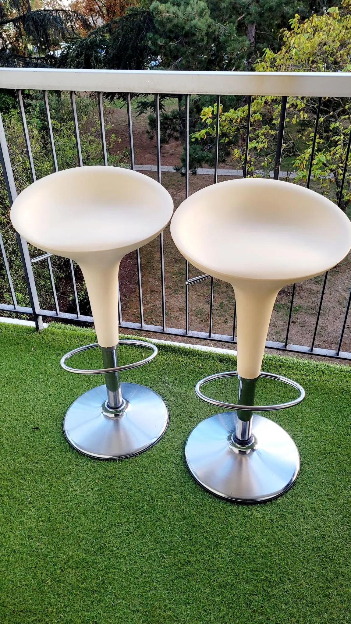 Two bombo stools by magis designed by stefano giovannoni.