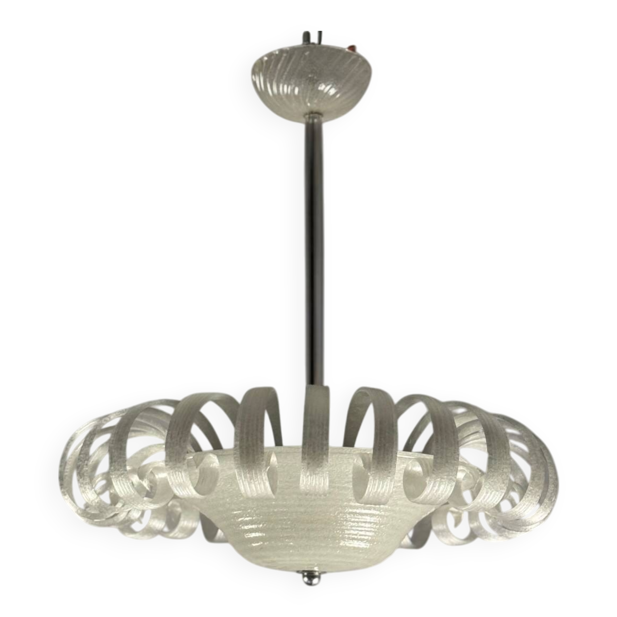 Venetian Chandelier in Iridescent White Murano Glass, Circa 1930