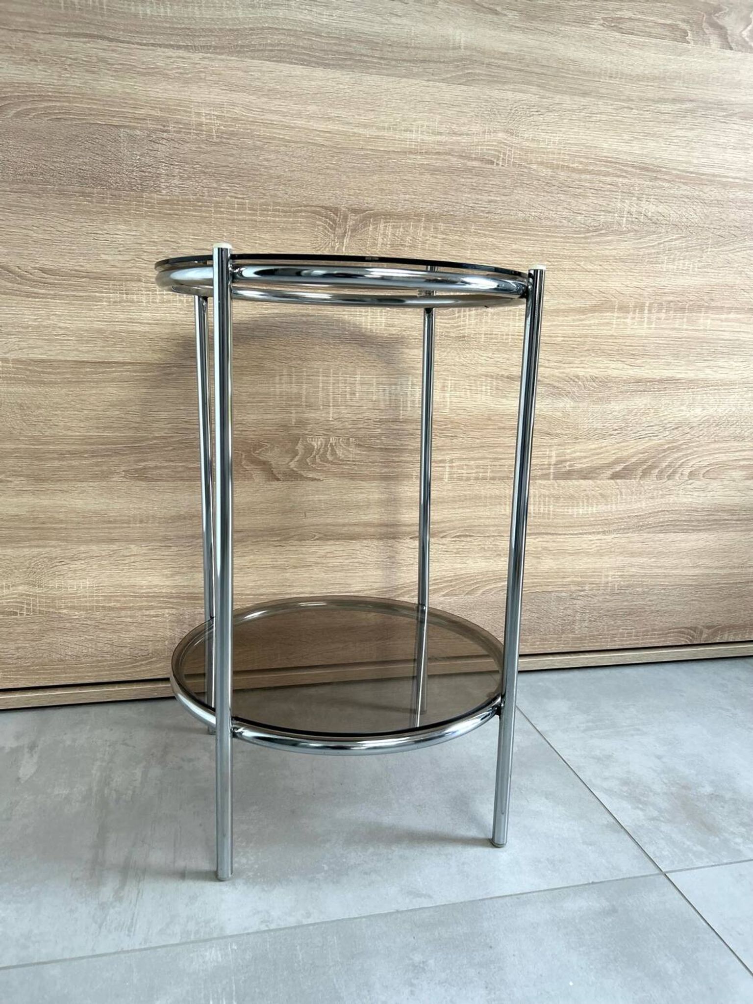 Round console 1970 chrome tube and smoked glass perfect condition